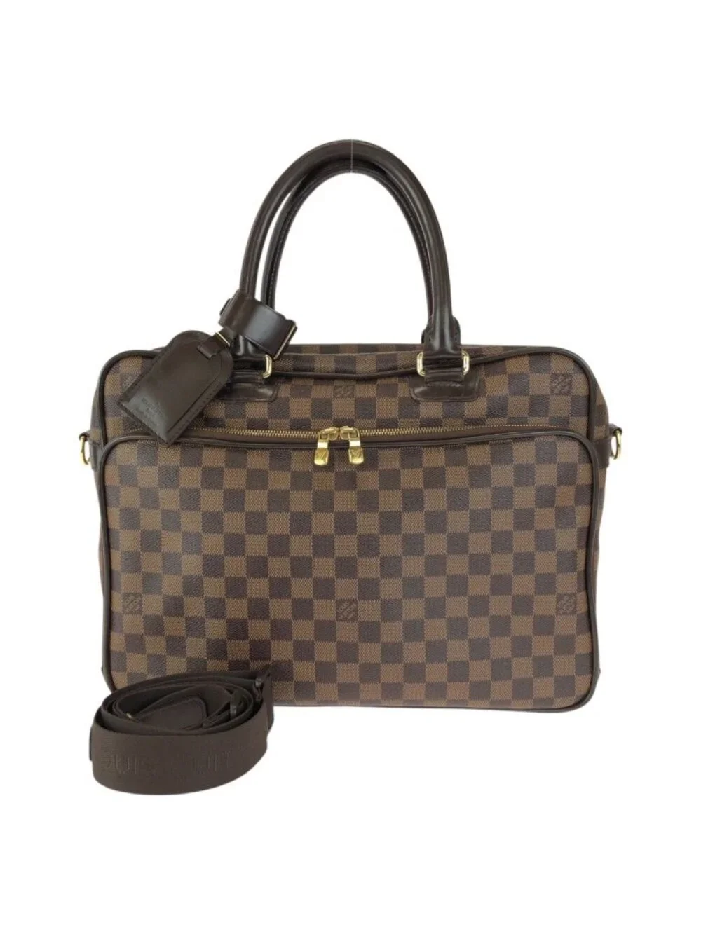 Louis Vuitton Damier Ebene Icare 2-Way Brown Gold Leather Business